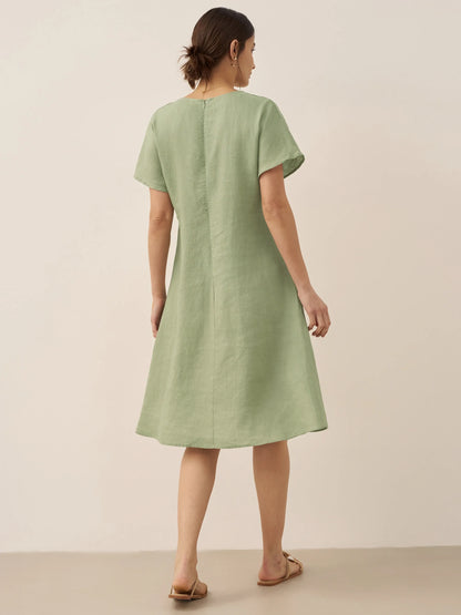 100% Linen V-Neck Pockets Swing Dress AINSLEY by LINTICO