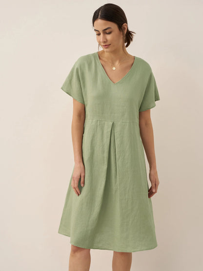 100% Linen V-Neck Pockets Swing Dress AINSLEY by LINTICO