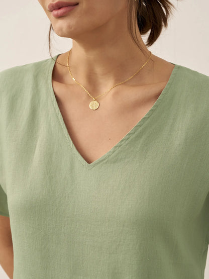100% Linen V-Neck Pockets Swing Dress AINSLEY by LINTICO