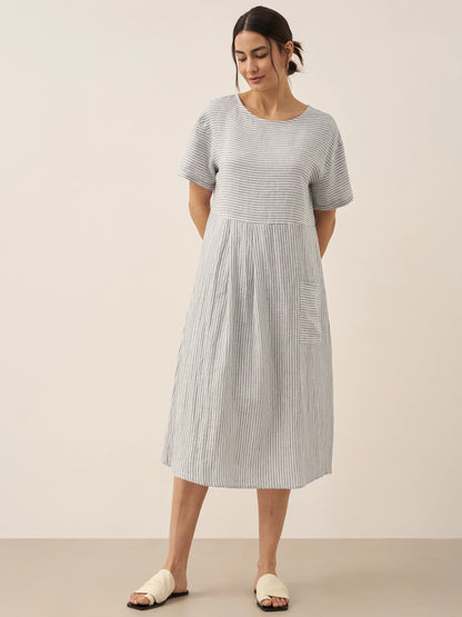 100% Linen Pinstripe Paneled Short-Sleeved Dress MORGAN by LINTICO