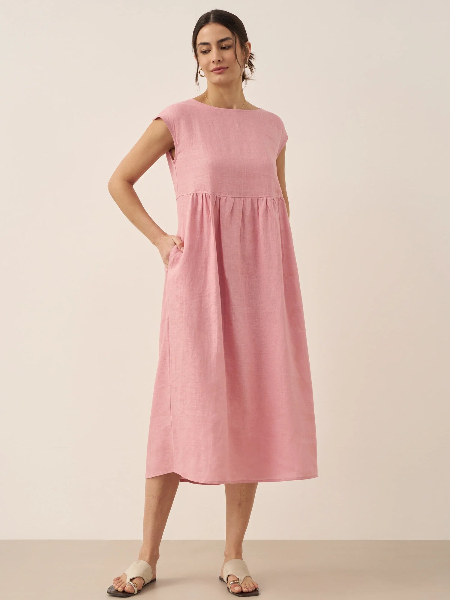 100% Linen Cap Sleeve Washed Maxi Dress JOAN by LINTICO