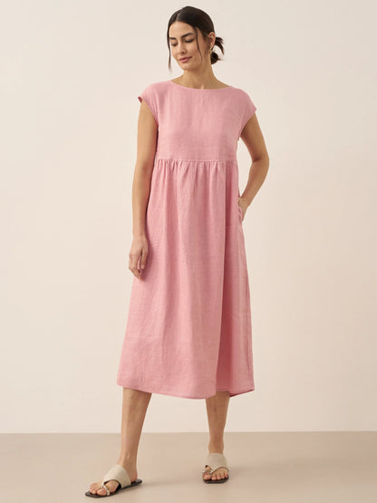 100% Linen Cap Sleeve Washed Maxi Dress JOAN by LINTICO