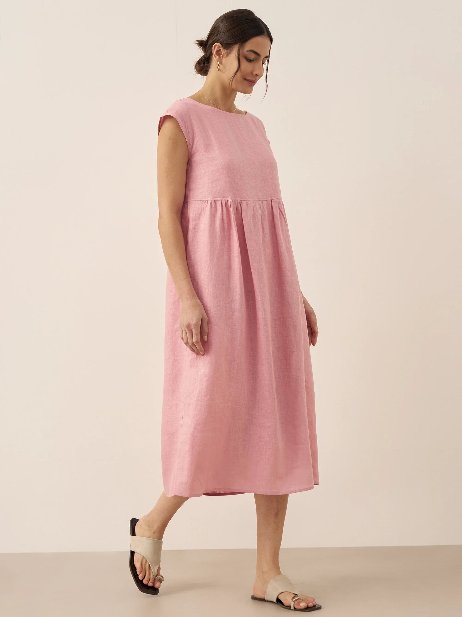 100% Linen Cap Sleeve Washed Maxi Dress JOAN by LINTICO