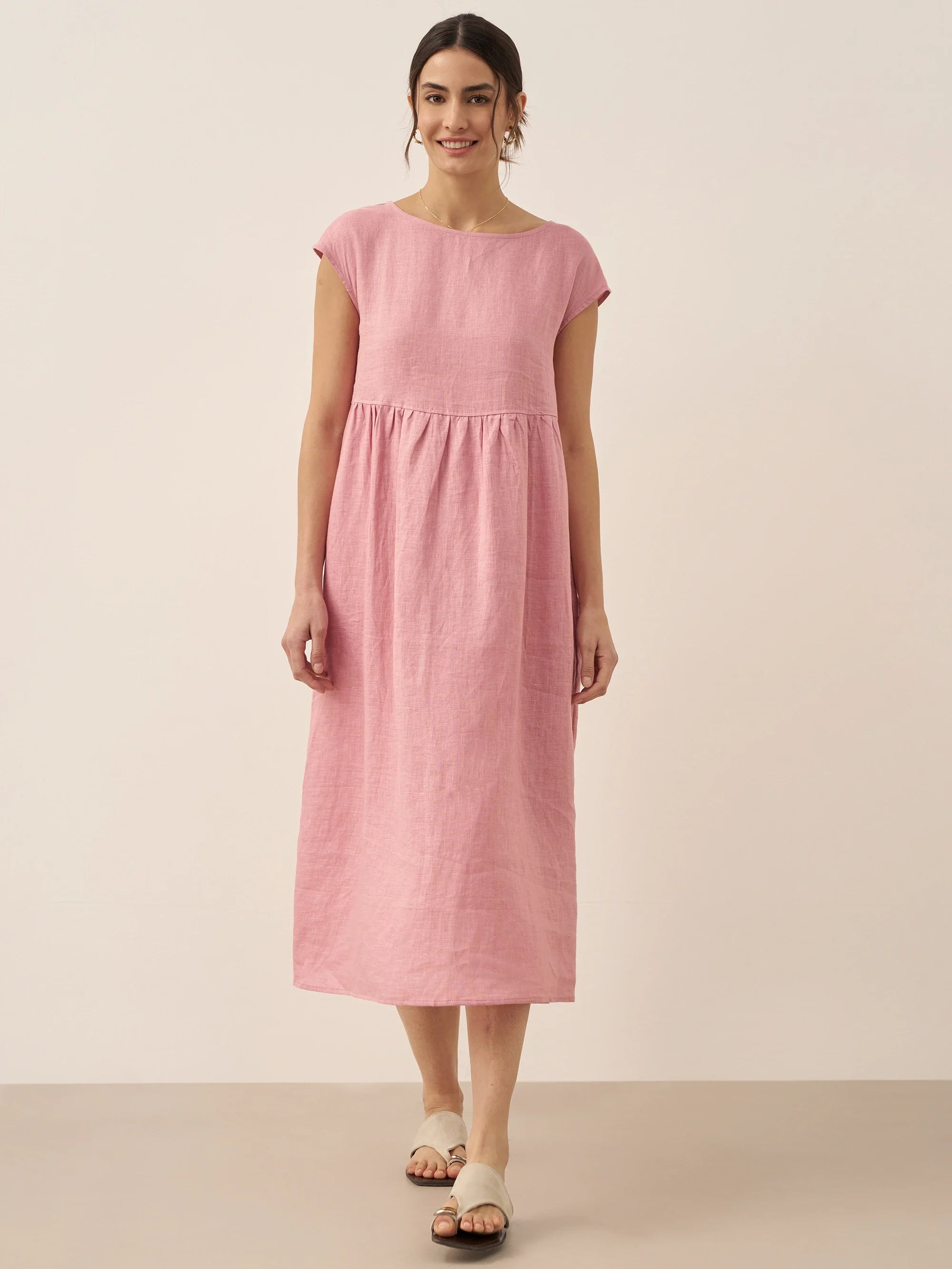 Linen Striped Cap Sleeve Washed Maxi Dress JOAN by LINTICO