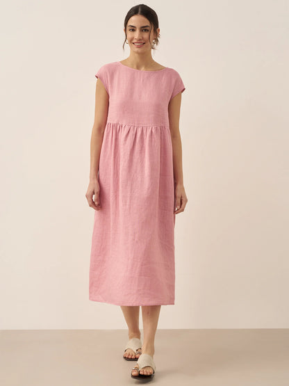 Linen Striped Cap Sleeve Washed Maxi Dress JOAN by LINTICO