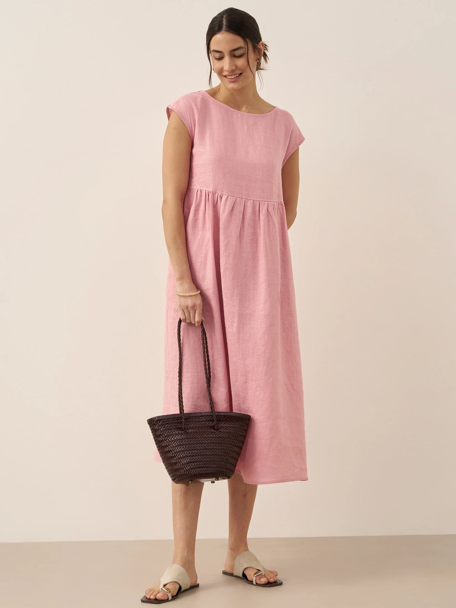 100% Linen Cap Sleeve Washed Maxi Dress JOAN by LINTICO