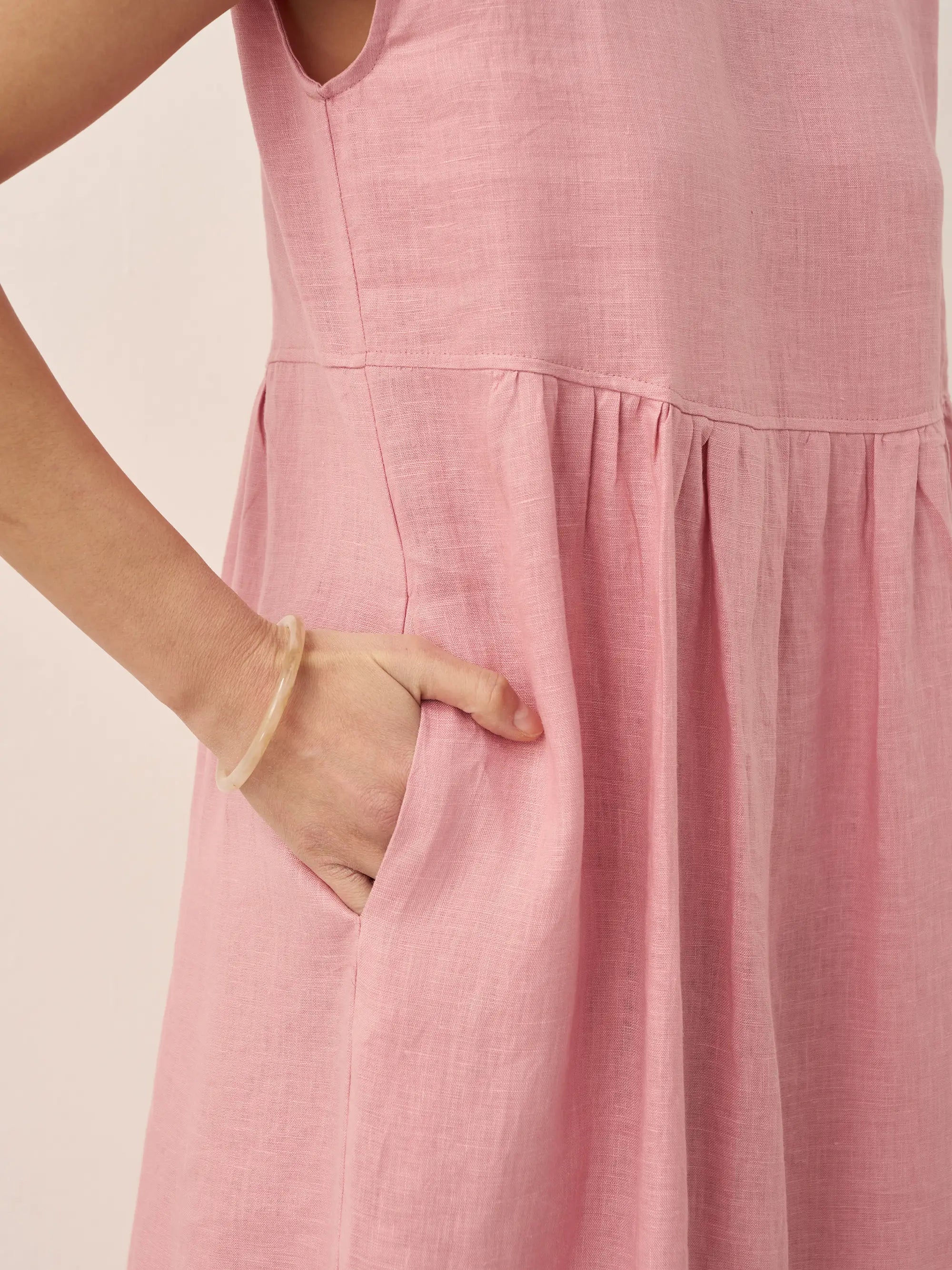 Linen Striped Cap Sleeve Washed Maxi Dress JOAN by LINTICO
