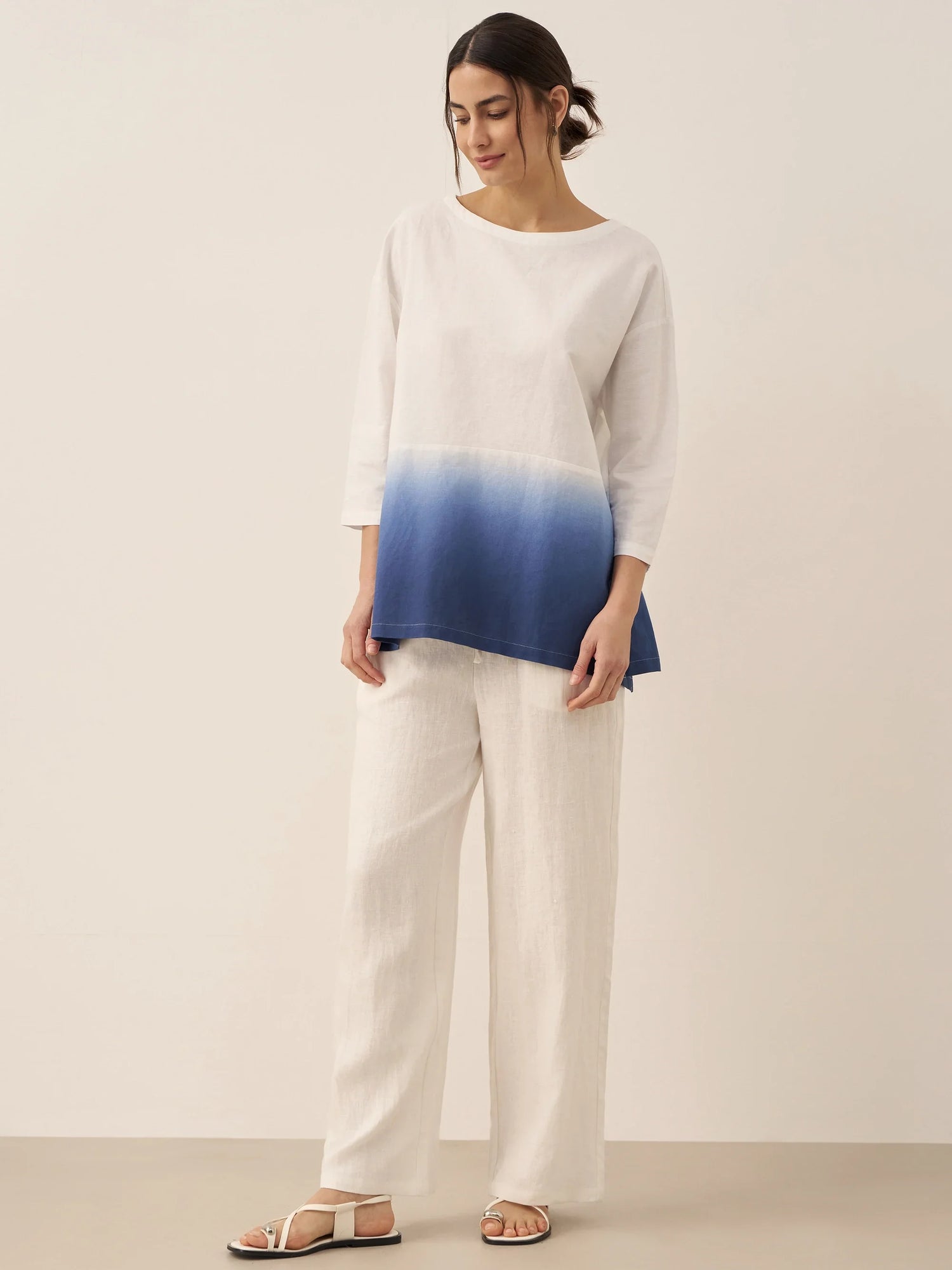 Linen White Boat Neck Oversized Top AVA by LINTICO