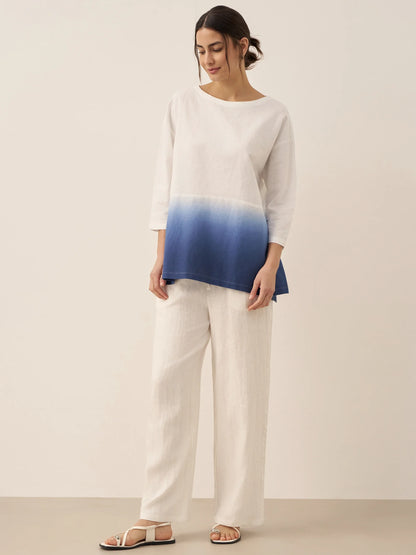 Linen White Boat Neck Oversized Top AVA by LINTICO