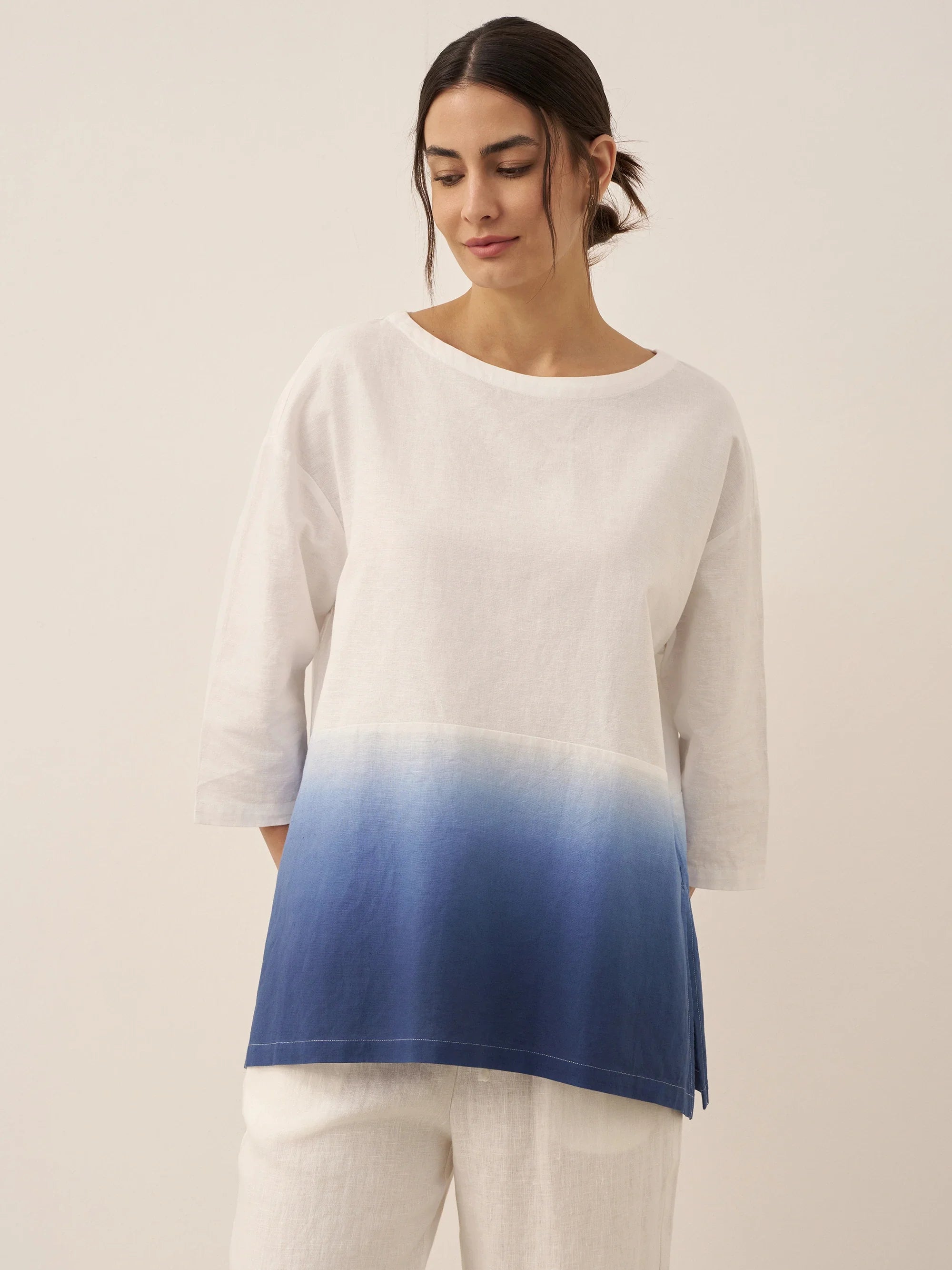 Linen White Boat Neck Oversized Top AVA by LINTICO