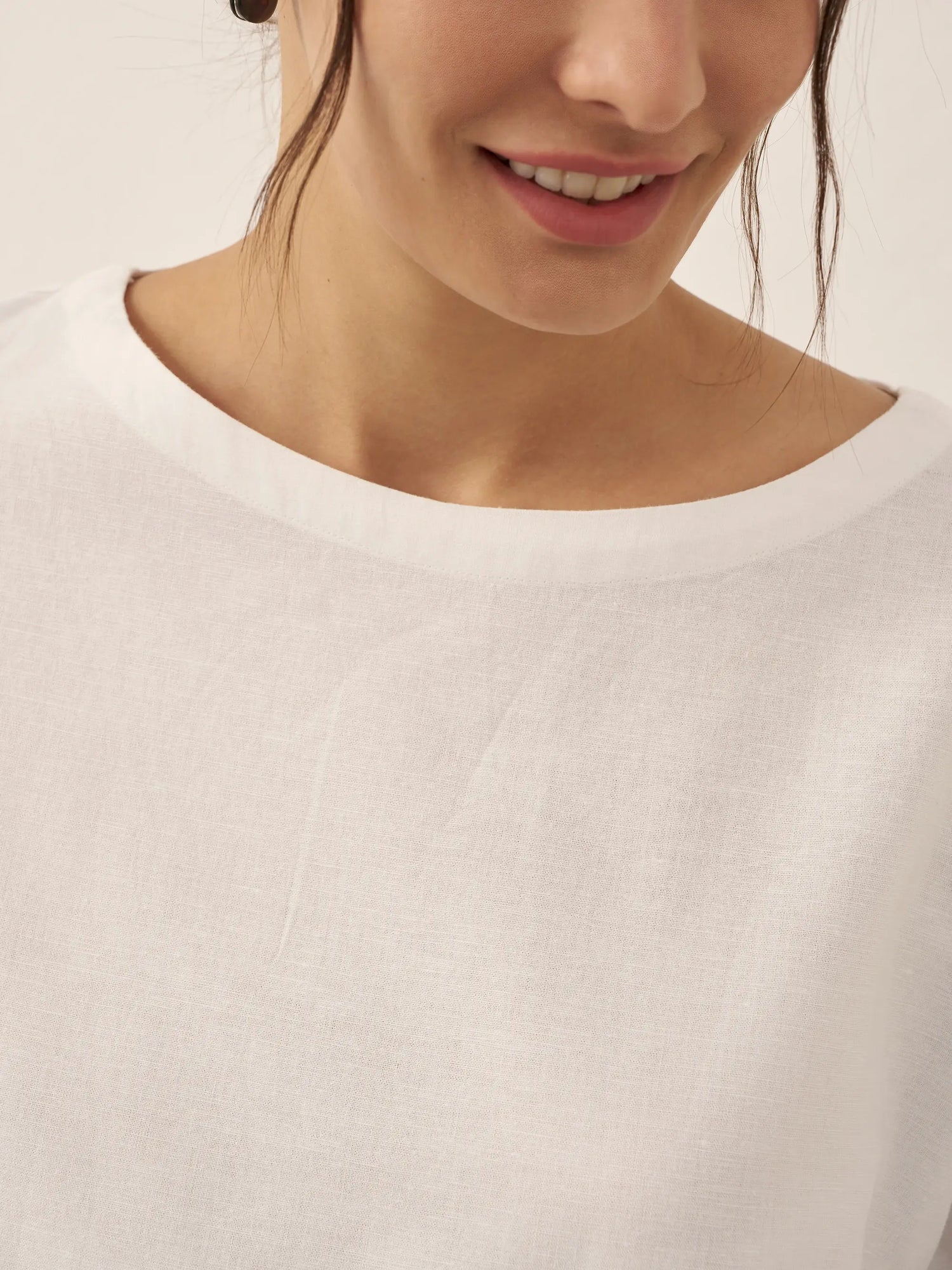 Linen White Boat Neck Oversized Top AVA by LINTICO