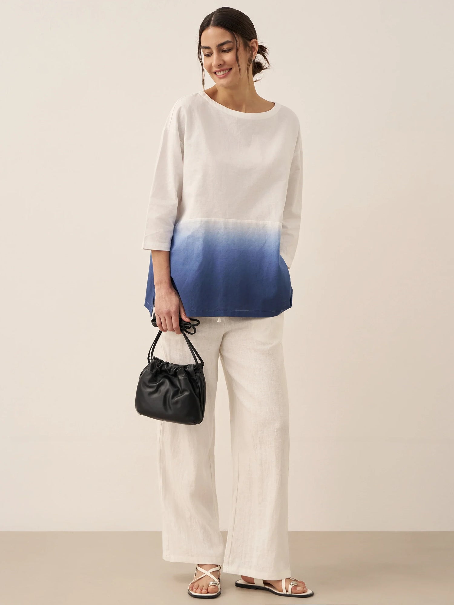 Linen White Boat Neck Oversized Top AVA by LINTICO