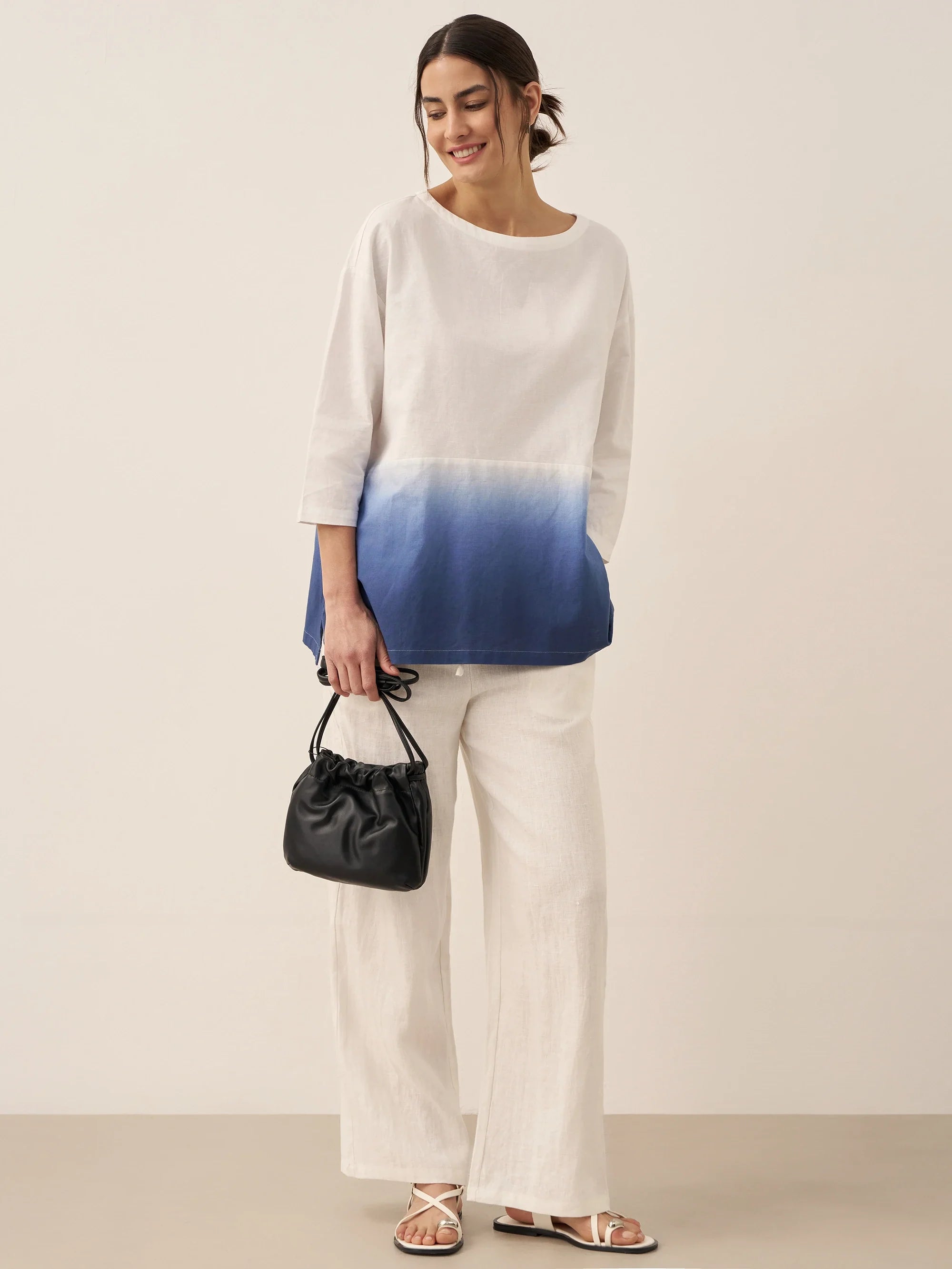 Linen White Boat Neck Oversized Top AVA by LINTICO