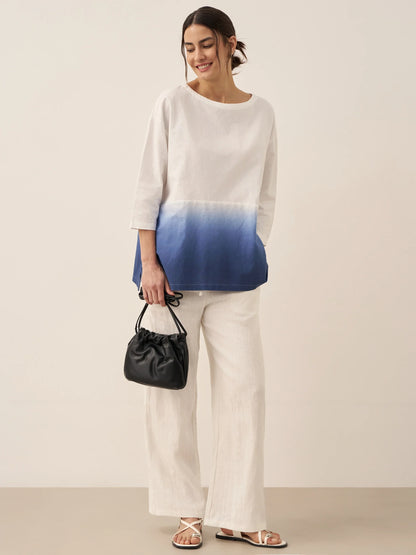 Linen White Boat Neck Oversized Top AVA by LINTICO