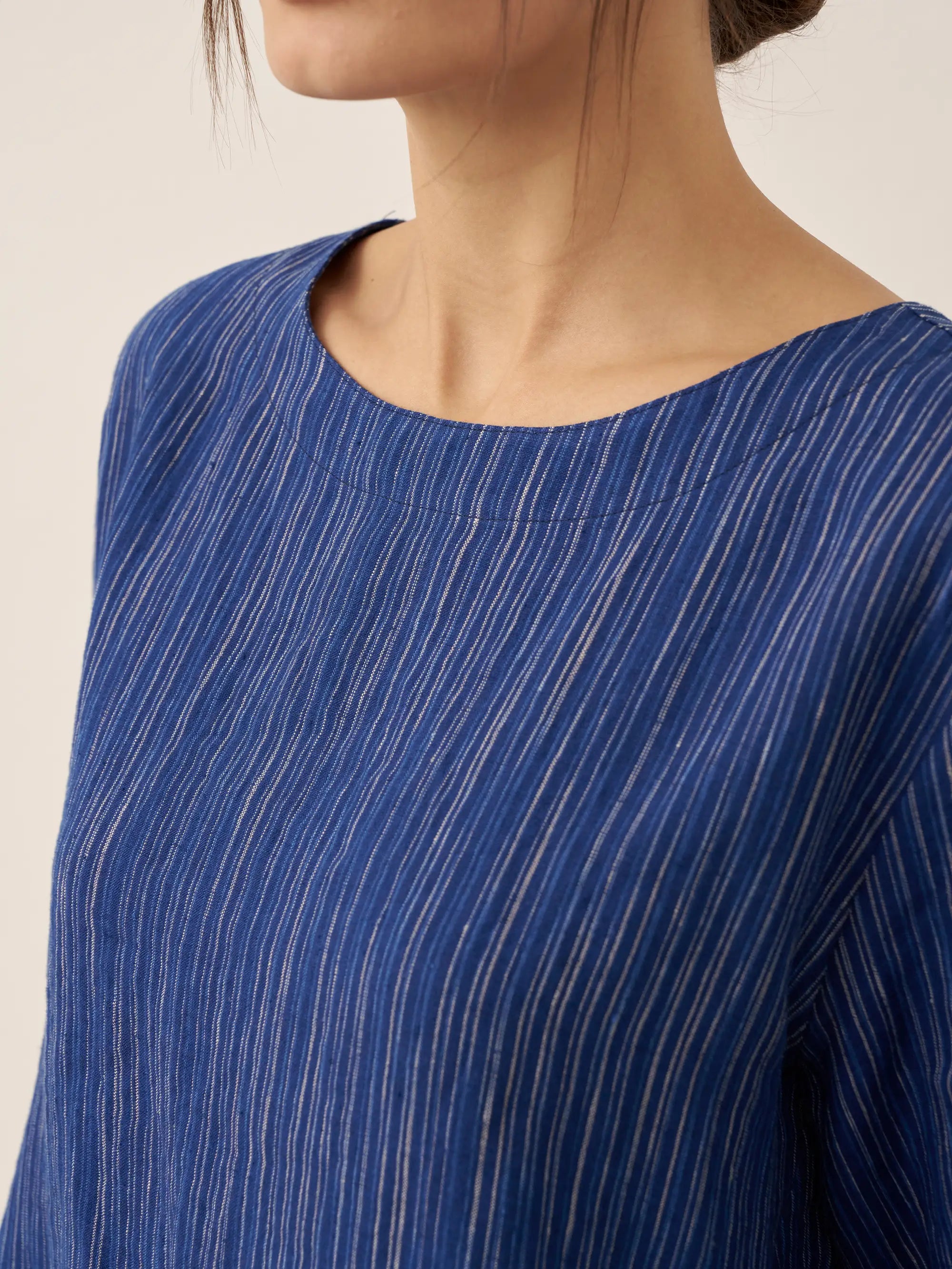 100% Linen Round Neck Artistic Stripe Top FLORENCE by LINTICO