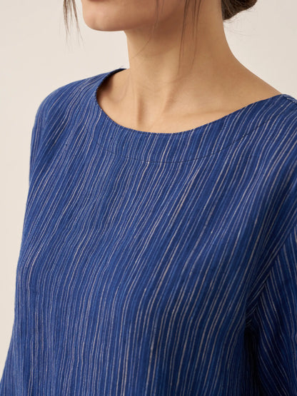 100% Linen Round Neck Artistic Stripe Top FLORENCE by LINTICO