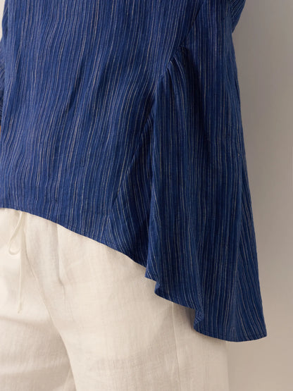 100% Linen Round Neck Artistic Stripe Top FLORENCE by LINTICO