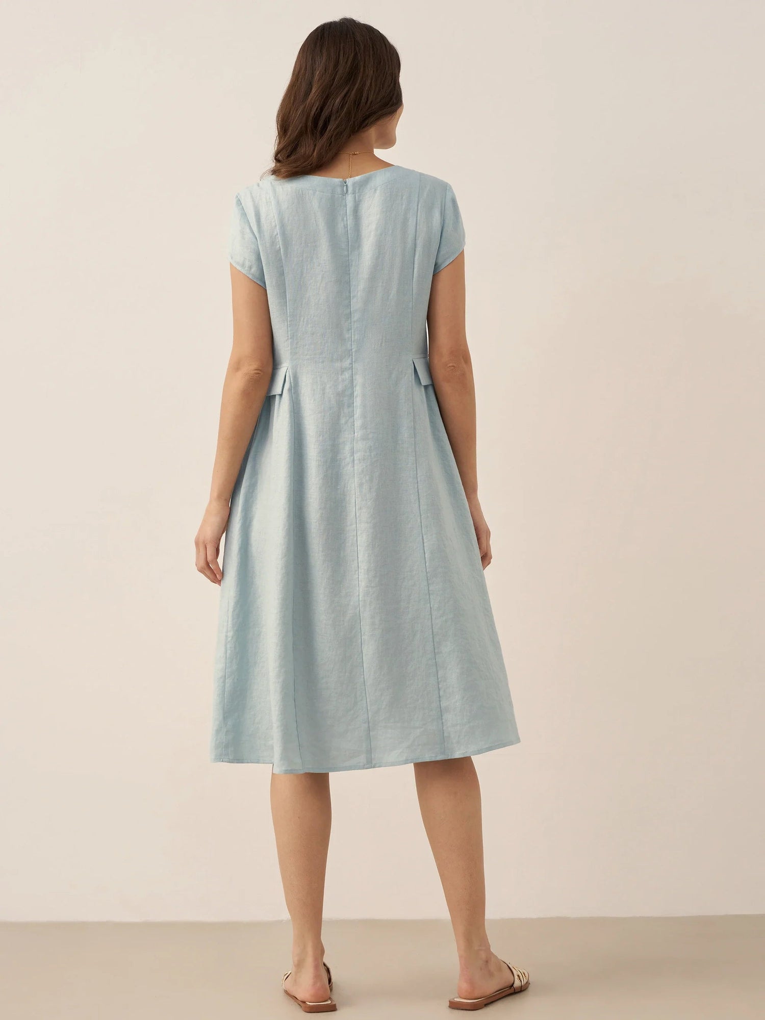 100% Linen Natural Summer V-Neck Dress ALEXA  DestGlow