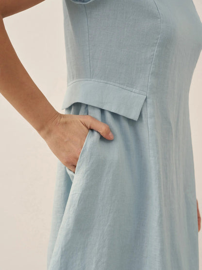 100% Linen Natural Summer V-Neck Dress ALEXA  DestGlow