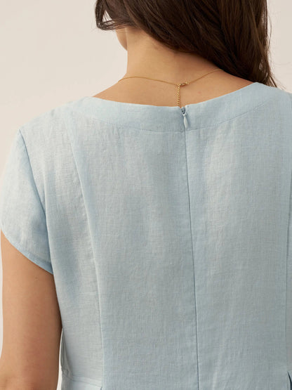 100% Linen Natural Summer V-Neck Dress ALEXA  DestGlow