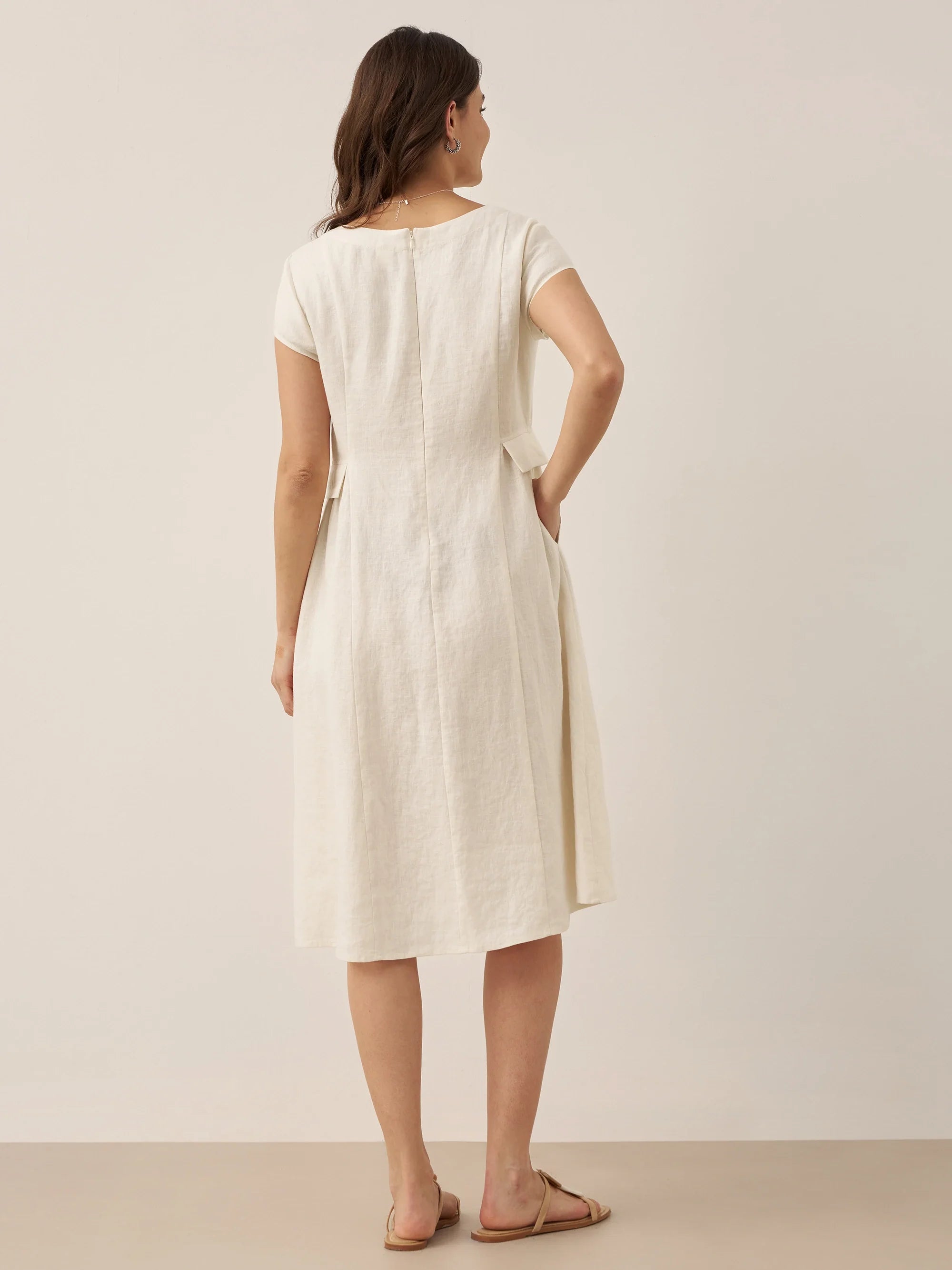 100% Linen Natural Summer V-Neck Dress ALEXA  DestGlow