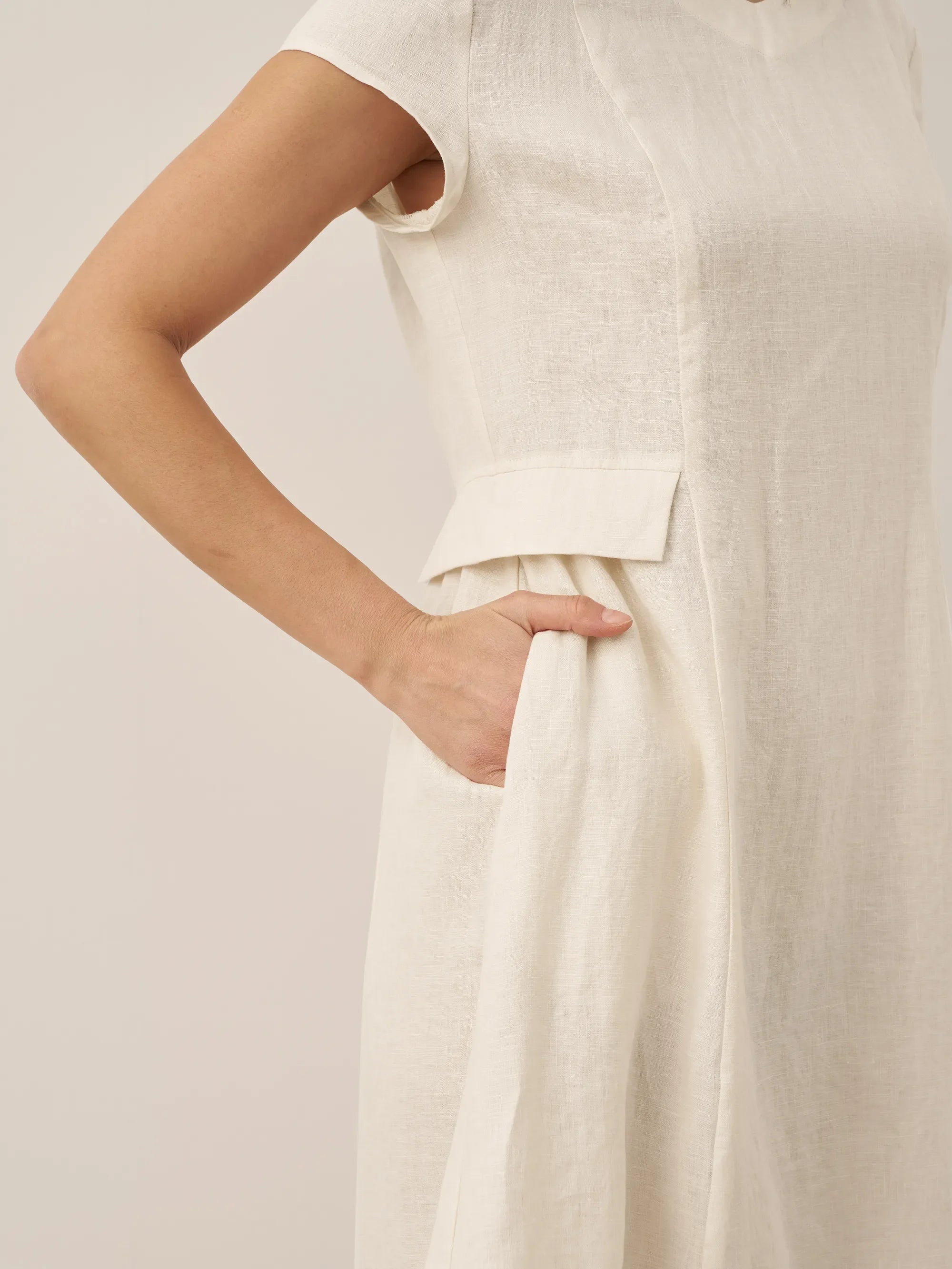 100% Linen Natural Summer V-Neck Dress ALEXA  DestGlow