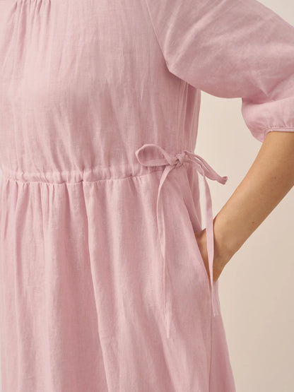 100% Linen A-Line Drawstring Waist Midi Dress DIXIE by LINTICO