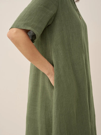 100% Linen V-Neck Double-Layer Midi Dress JAYDA by LINTICO