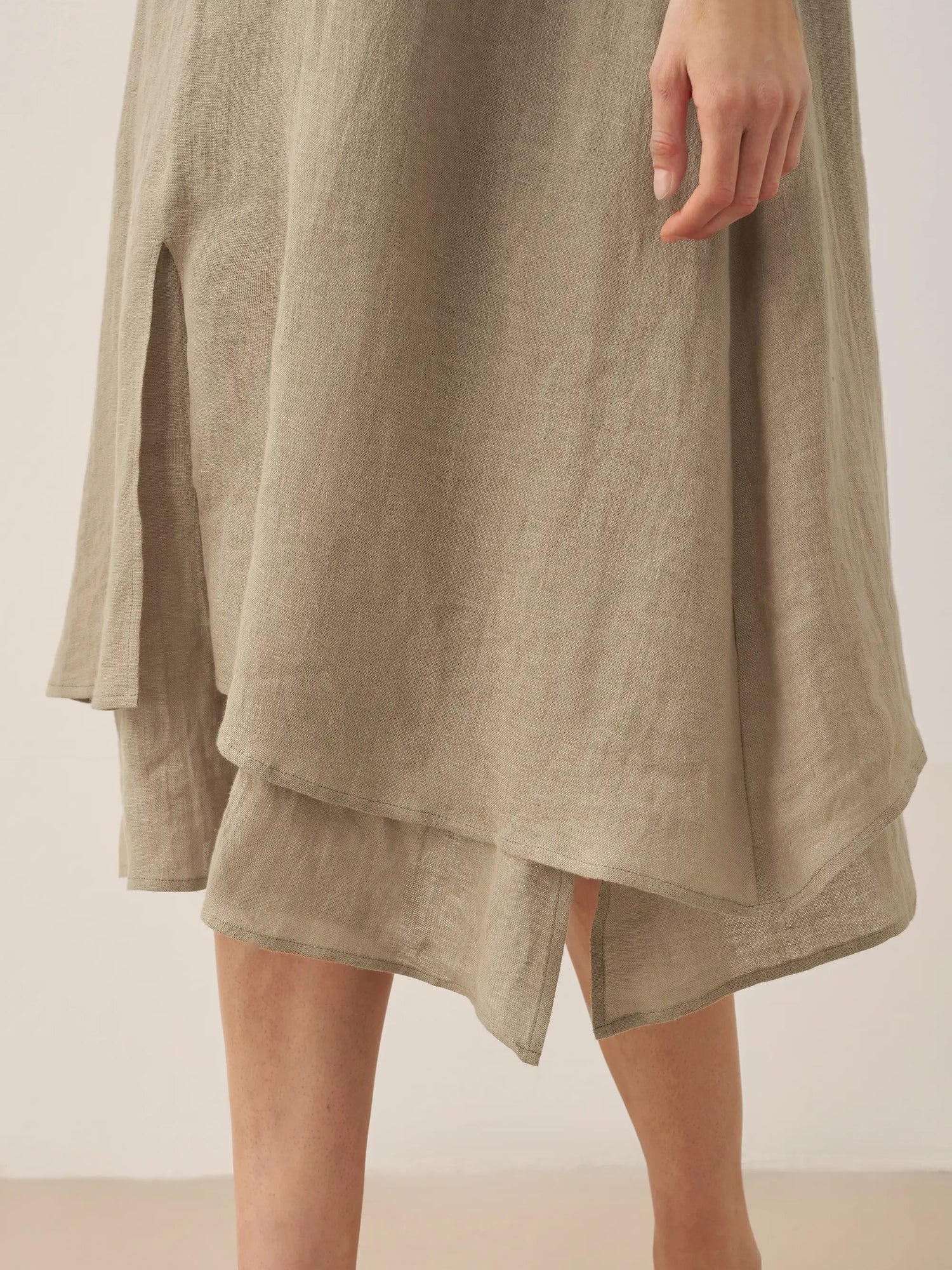 100% Linen V-Neck Double-Layer Midi Dress JAYDA by LINTICO