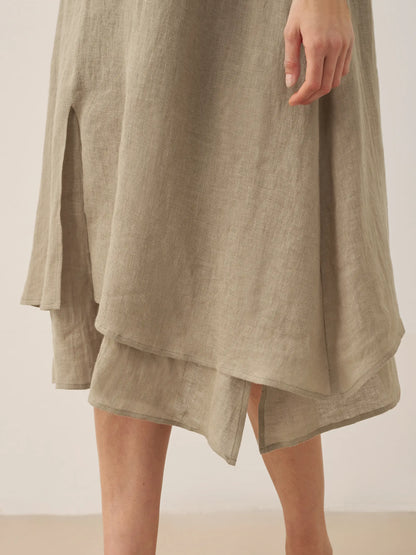 100% Linen V-Neck Double-Layer Midi Dress JAYDA by LINTICO