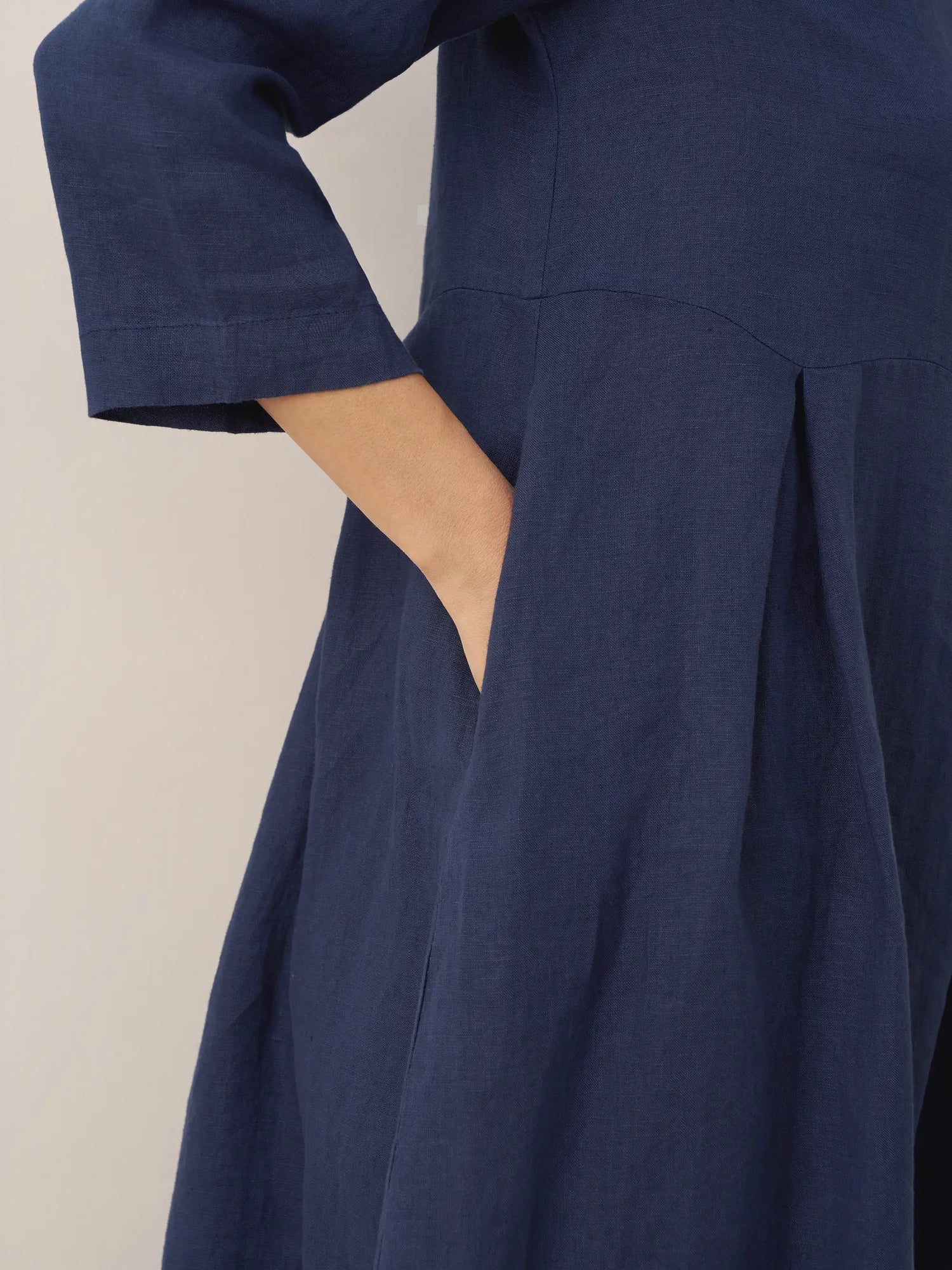 100% Linen Bateau Neck Pleated Midi Dress ABIGAIL by LINTICO