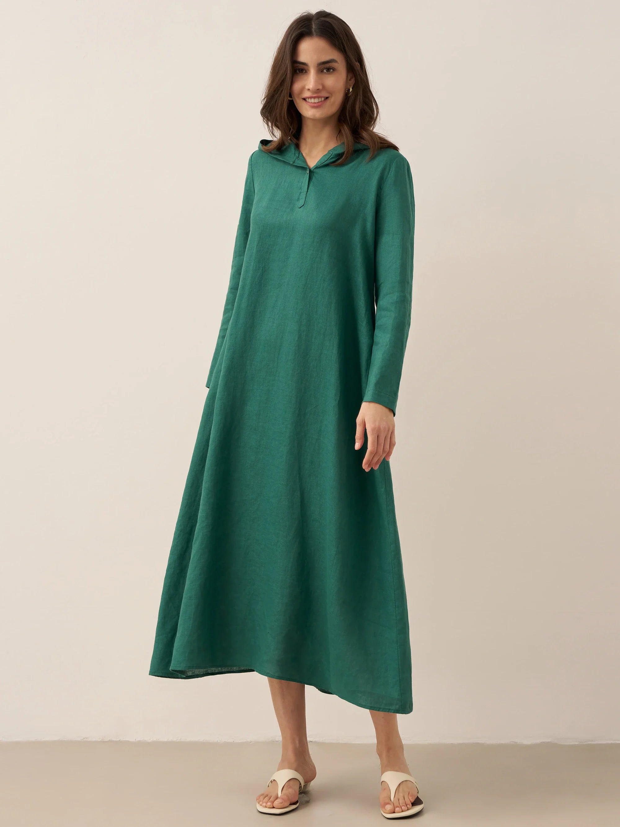 100% Linen Hooded Pullover Maxi Dress REBECCA by LINTICO