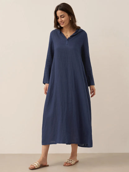 100% Linen Hooded Pullover Maxi Dress REBECCA by LINTICO