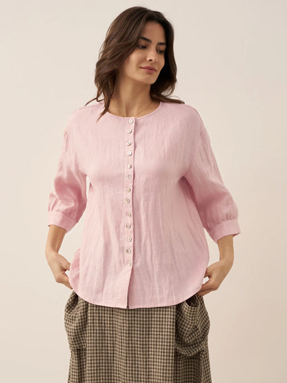 100% Linen Button-Front Drop Shoulder Shirt EASTER by LINTICO
