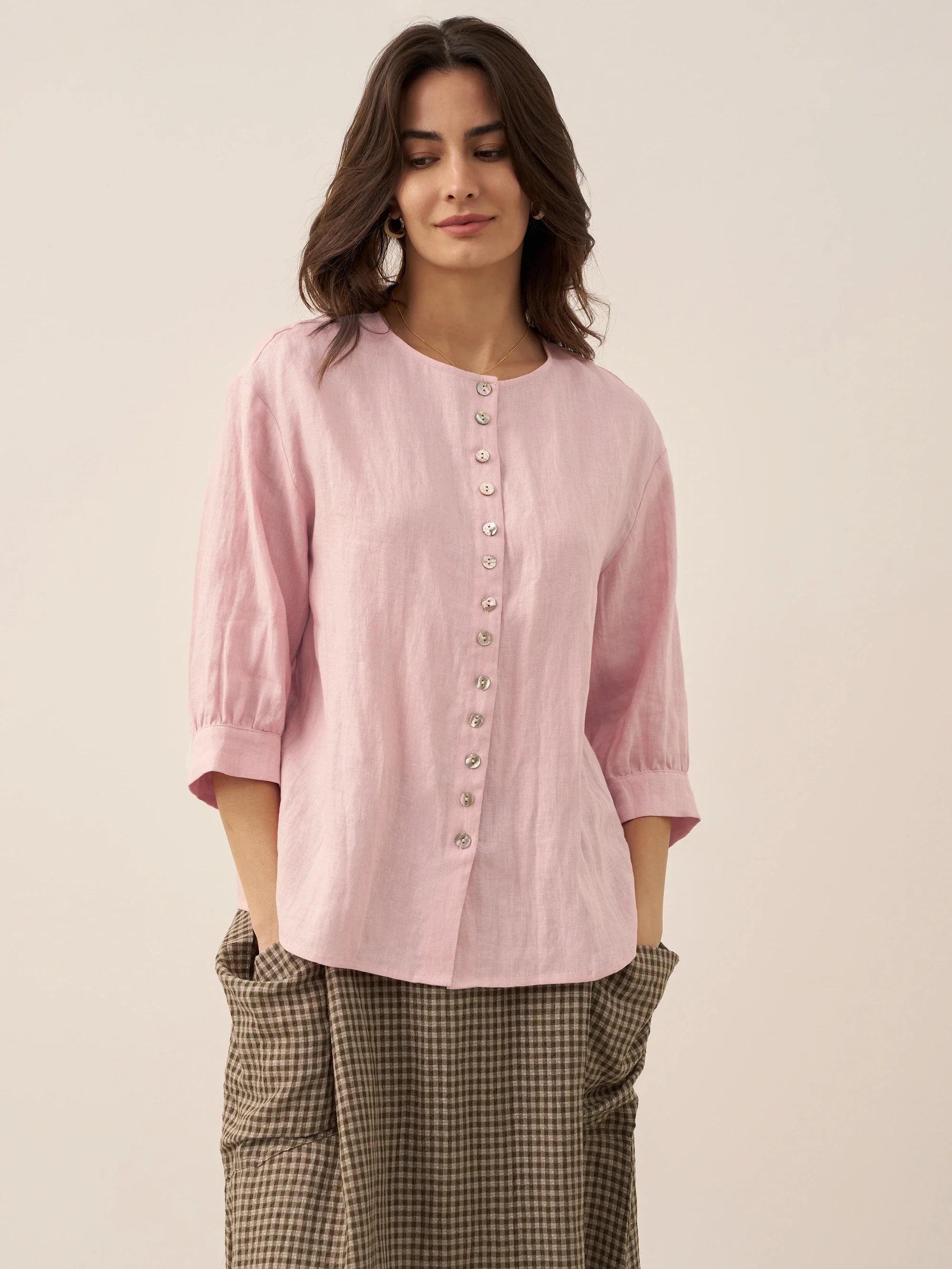 100% Linen Button-Front Drop Shoulder Shirt EASTER by LINTICO