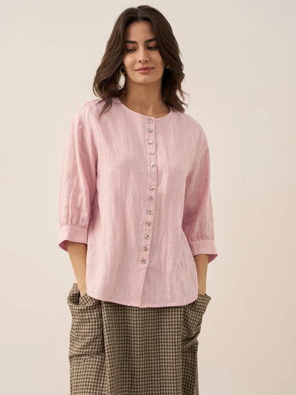 100% Linen Button-Front Drop Shoulder Shirt EASTER by LINTICO