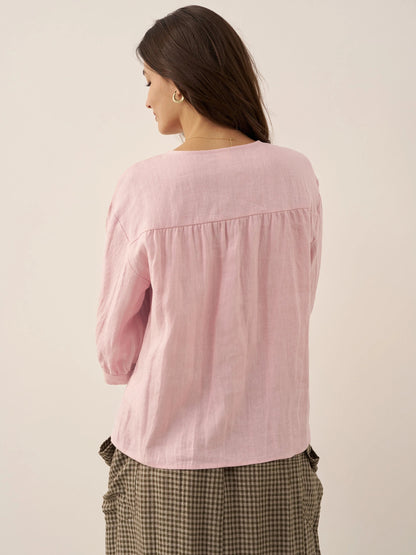 100% Linen Button-Front Drop Shoulder Shirt EASTER by LINTICO