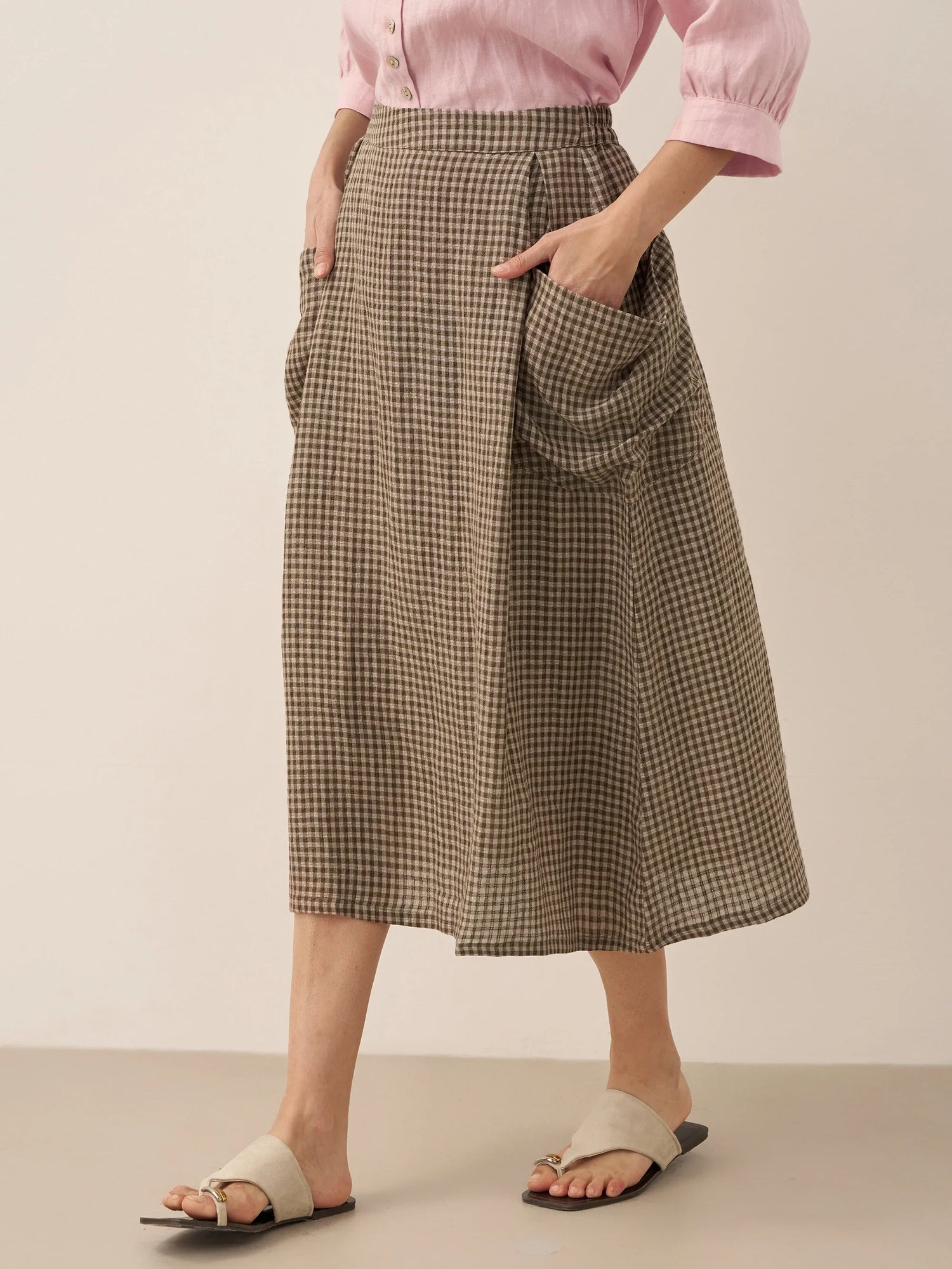 100% Linen Elastic Waist Skirt MARINA by LINTICO