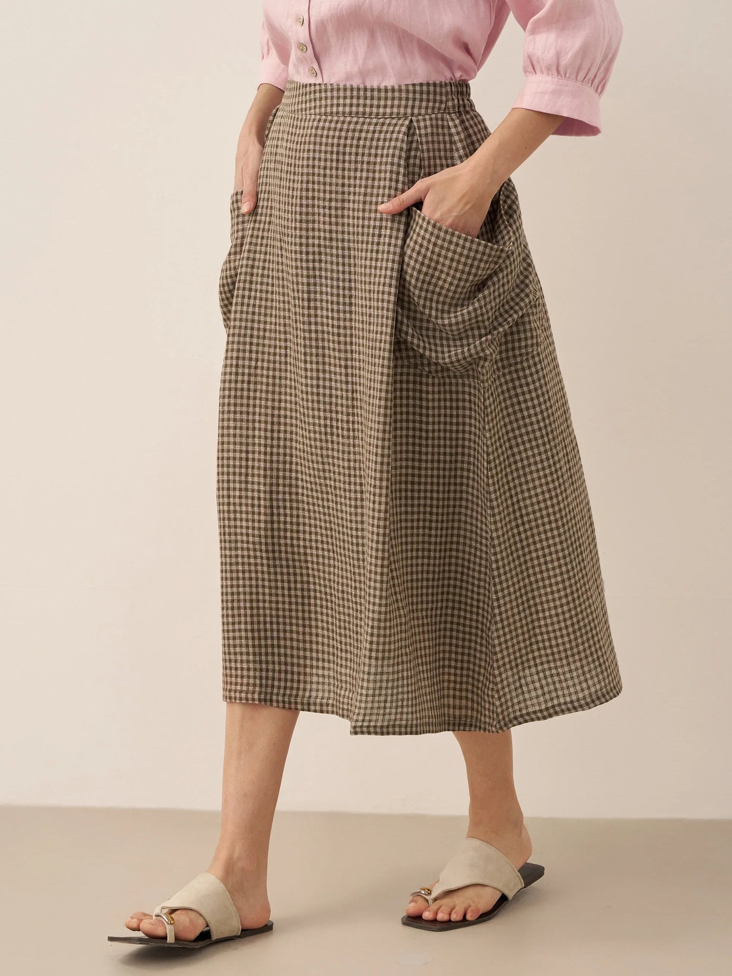 100% Linen Elastic Waist Skirt MARINA 