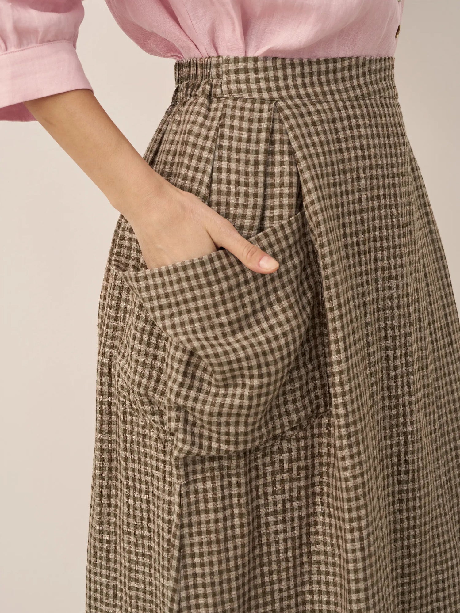 100% Linen Elastic Waist Skirt MARINA 