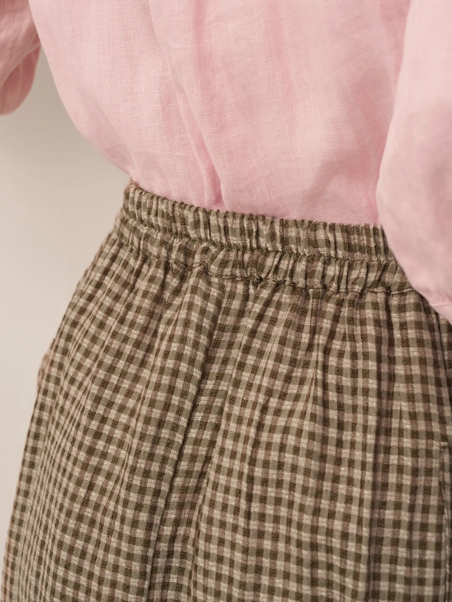 Linen Checked Elastic Waist Skirt ONYX by LINTICO