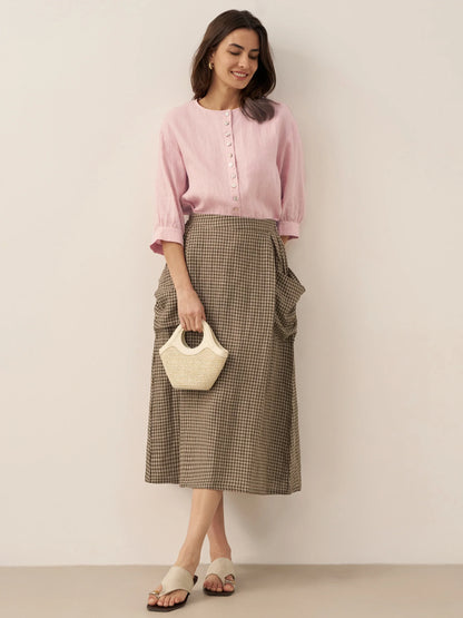 100% Linen Elastic Waist Skirt MARINA by LINTICO