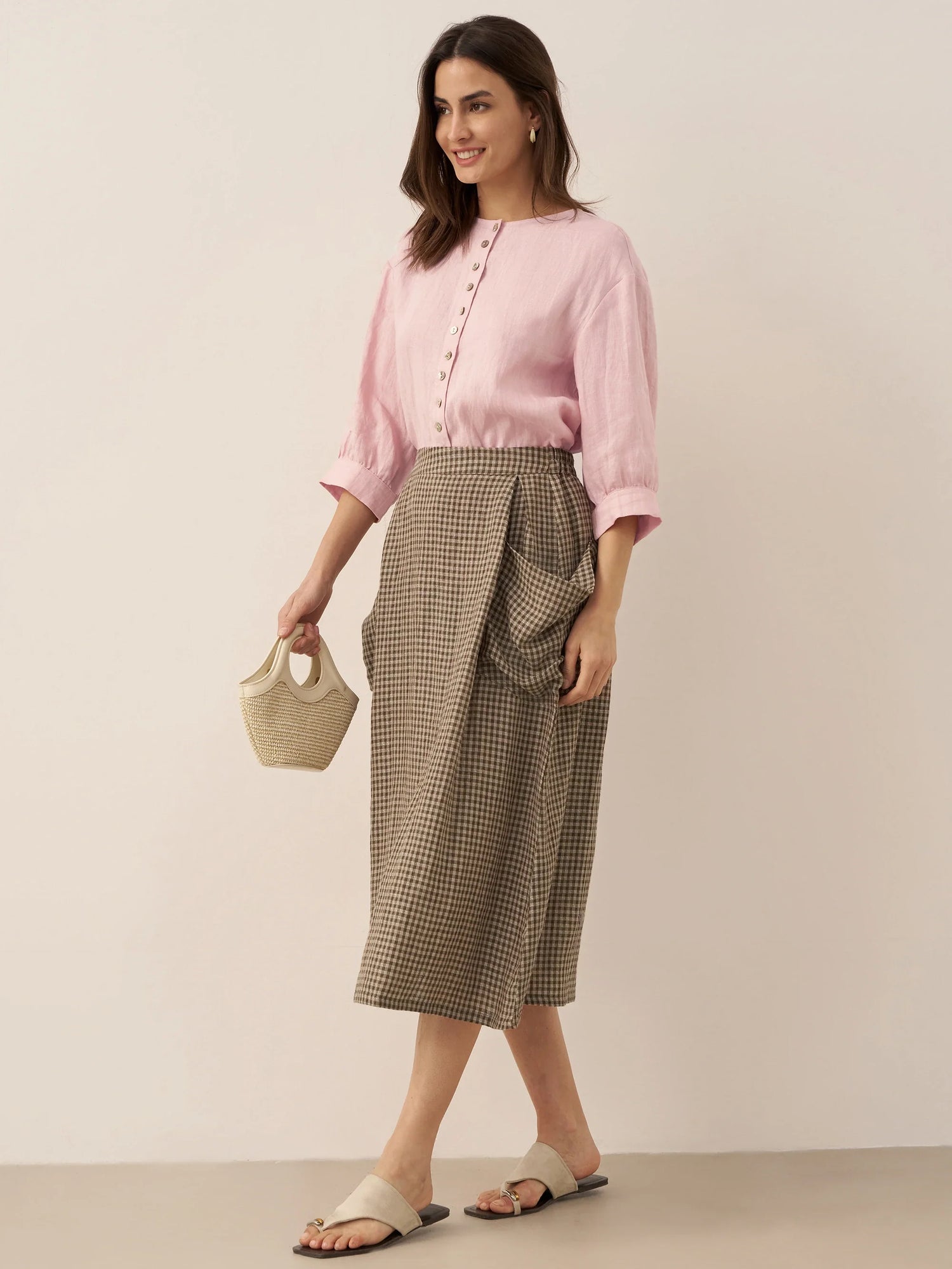 100% Linen Button-Front Drop Shoulder Shirt EASTER by LINTICO