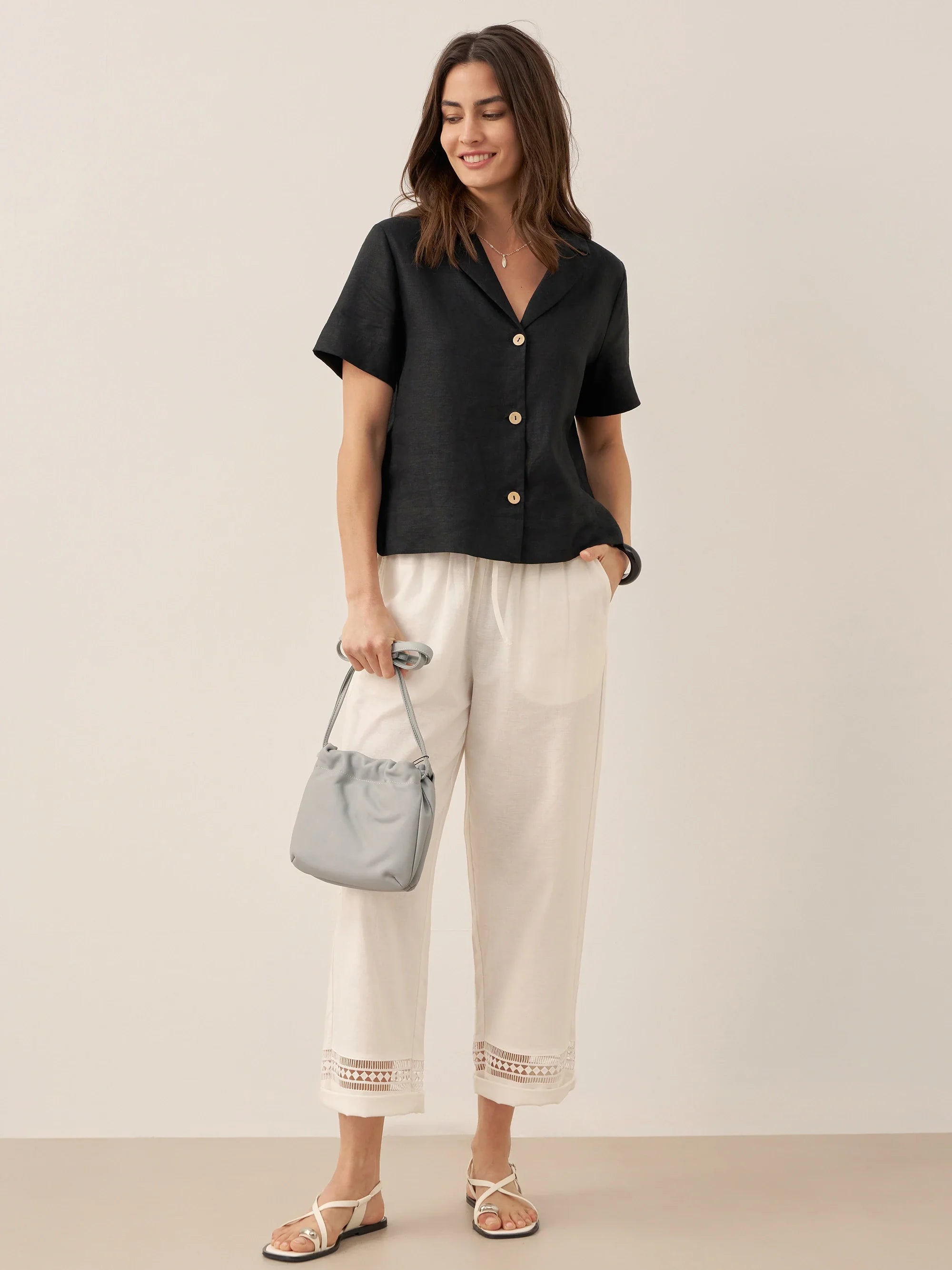 100% Linen Button-Up Short Sleeve Shirt ORENDA by LINTICO
