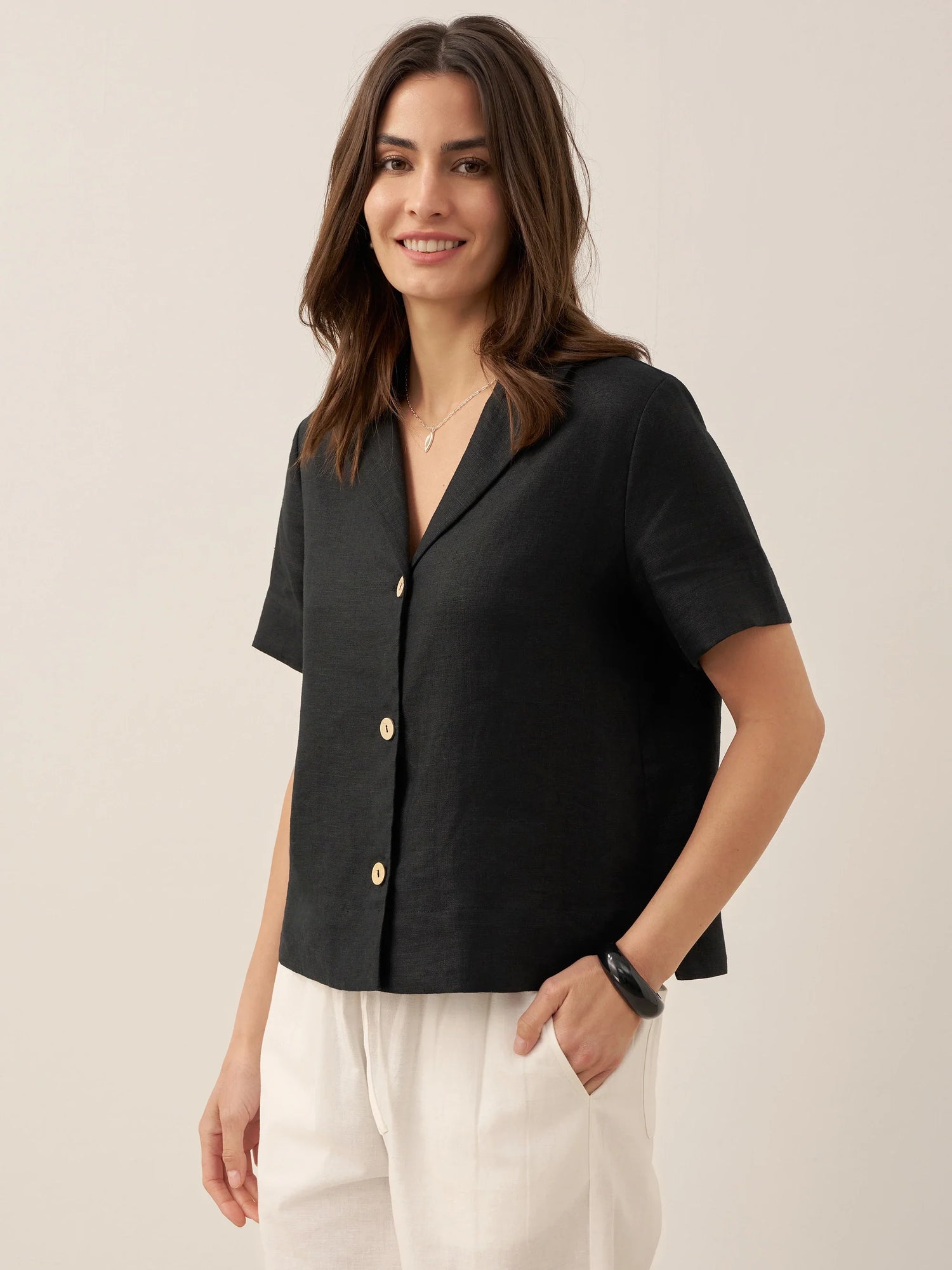 100% Linen Button-Up Short Sleeve Shirt ORENDA by LINTICO