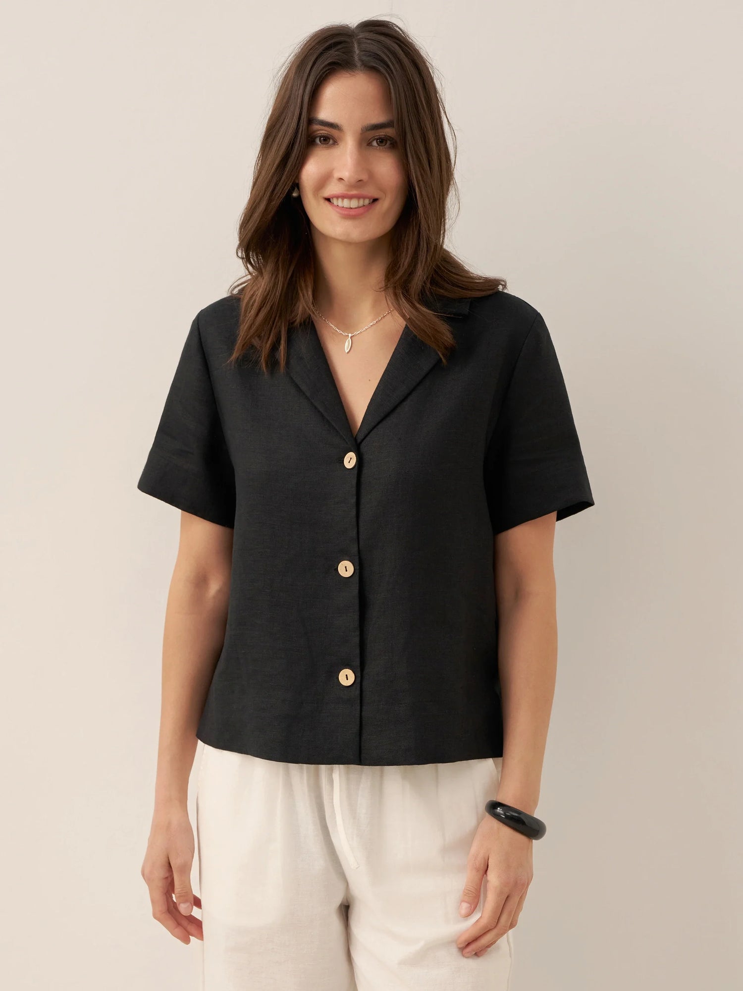 100% Linen Button-Up Short Sleeve Shirt ORENDA by LINTICO