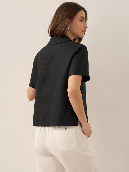 100% Linen Button-Up Short Sleeve Shirt ORENDA by LINTICO