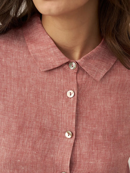 100% Linen Buttoned Closure Color-Blocked Shirt JANICE by LINTICO