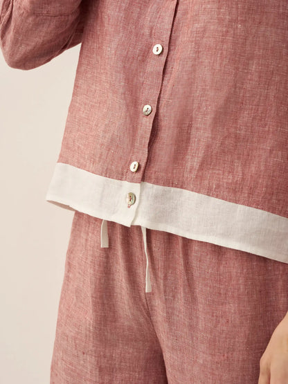 100% Linen Buttoned Closure Color-Blocked Shirt JANICE by LINTICO