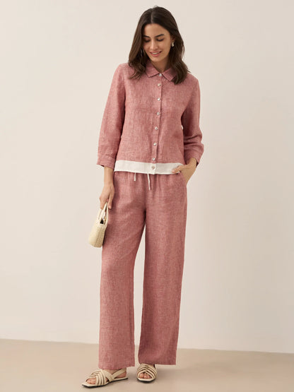 100% Linen Buttoned Closure Color-Blocked Shirt JANICE by LINTICO